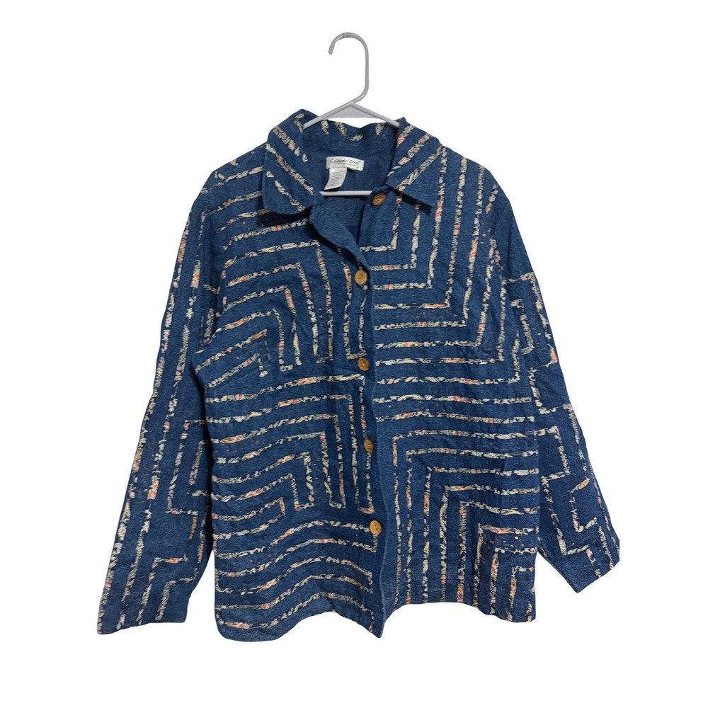 Coldwater Creek Jacket Art to Wear Geometric‎ Blue Ribbon Sequin Boho M NWT